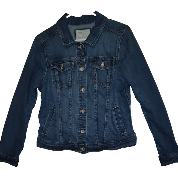 Sonoma Jean Jacket Women's SIZE M Medium Dark Wash 4 Pocket Front Trucker Style - Picture 1 of 10